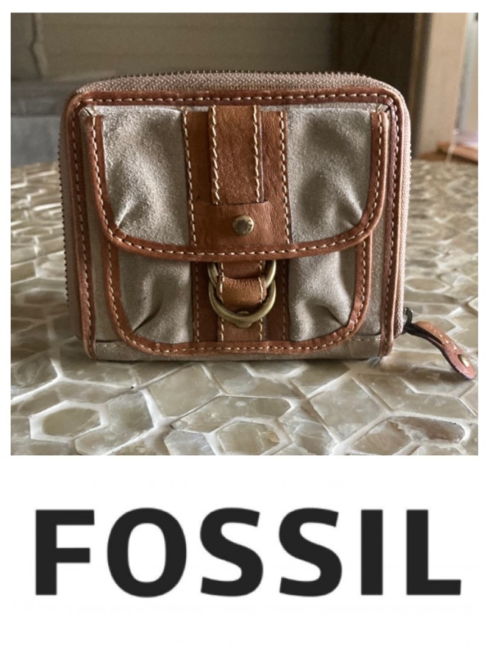 RARE! Fossil suede vintage compact zip-around wallet